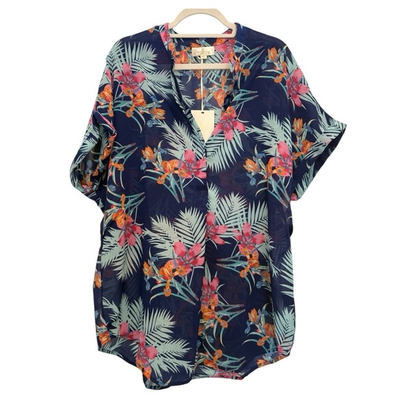 Pia Rosinni Other - 2/$20 Pia Rossini Palm Beach Cover-Up Tunic – Blue/Pink Print, Size M/L (NWT)